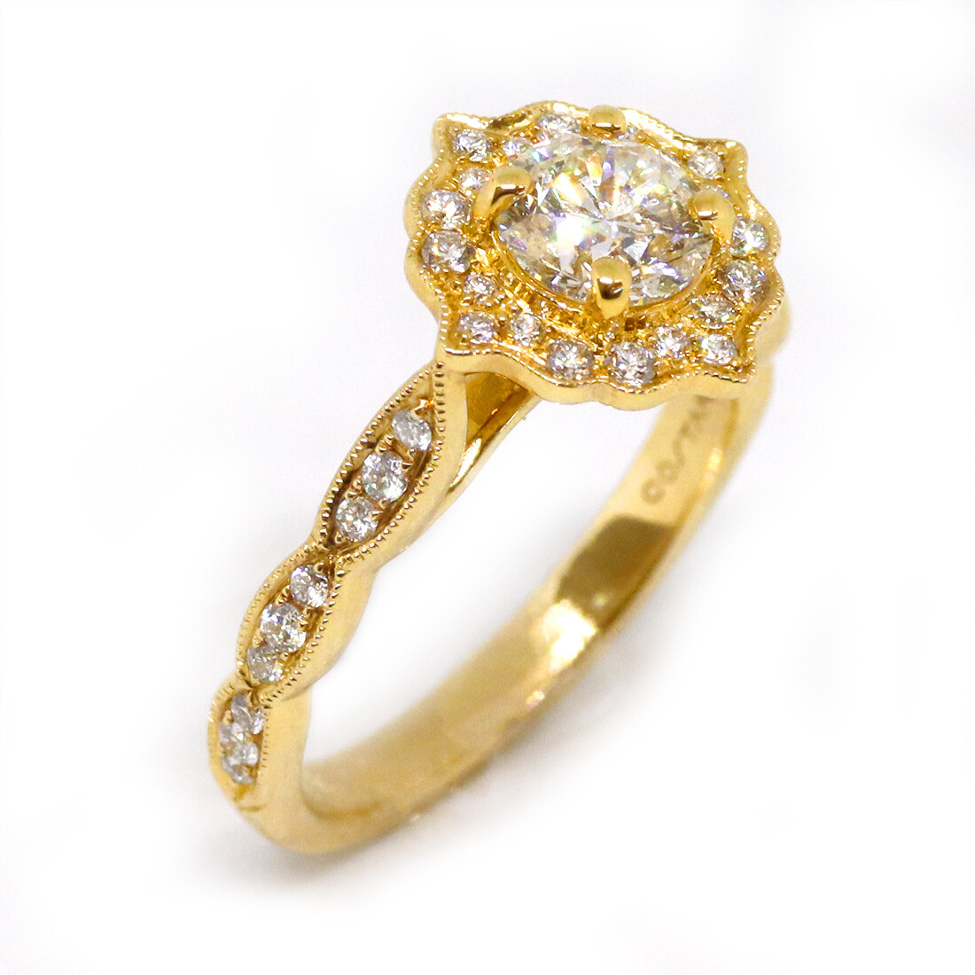 14KT Yellow Gold Brilliant Diamond Fancy Halo Engagement Ring