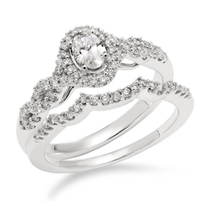 14KT White Gold Oval Diamond Twisted Halo Wedding Set
