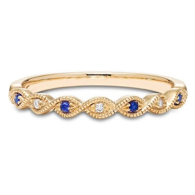 10KT Yellow Gold Sapphire and Diamond Stackable Band