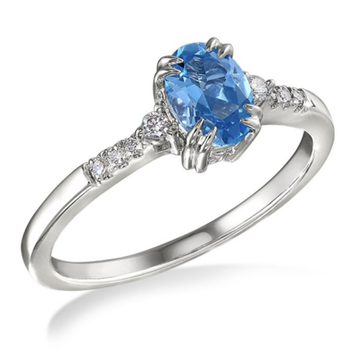 10KT White Gold Oval Aquamarine Spinel and Diamond Ring