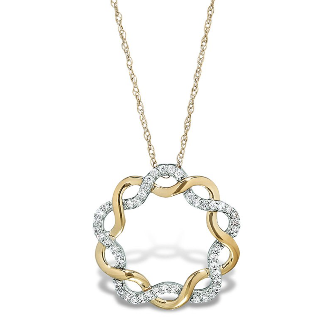 14KT TwoTone Diamond Twisted Open Circle Necklace
