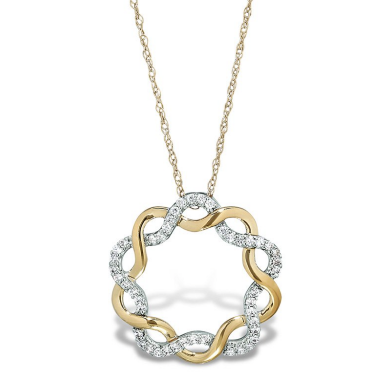14KT TwoTone Diamond Twisted Open Circle Necklace