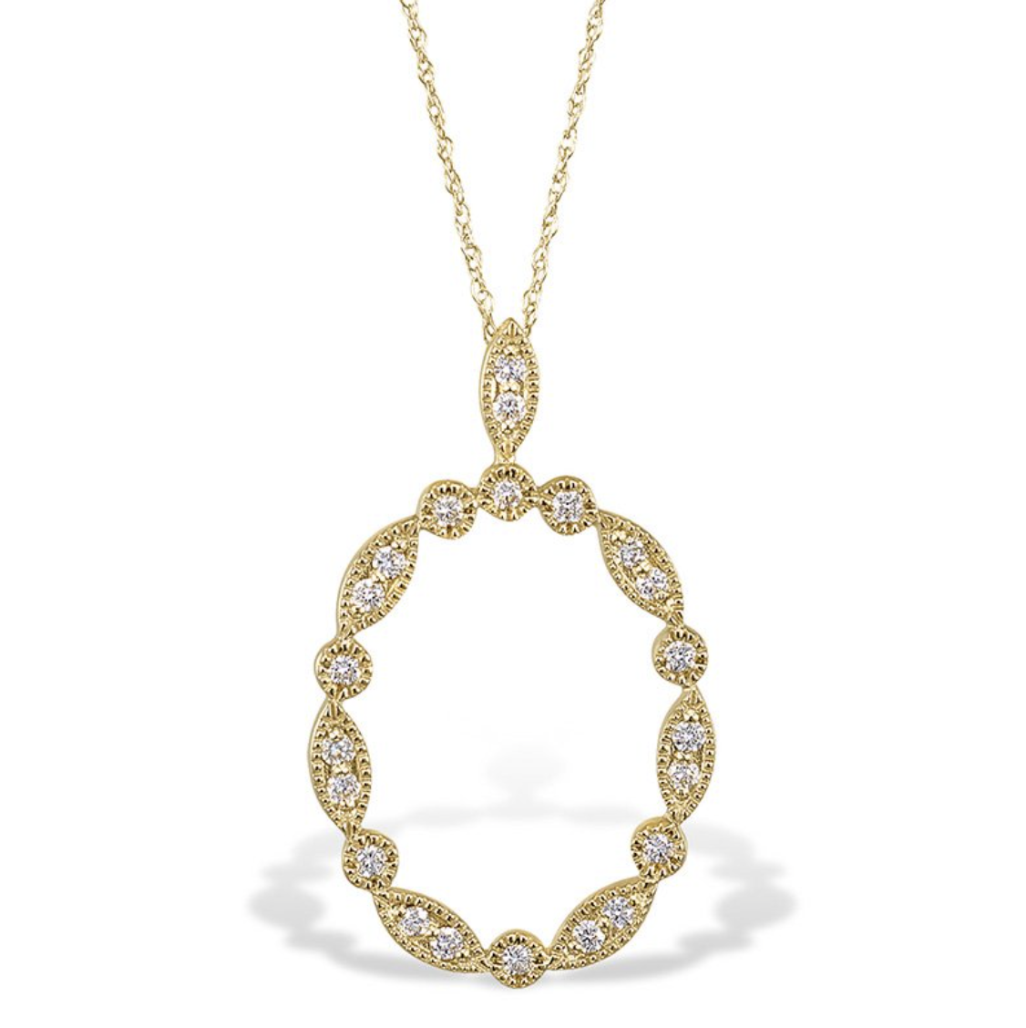 14KT Yellow Gold Diamond Open Oval Necklace