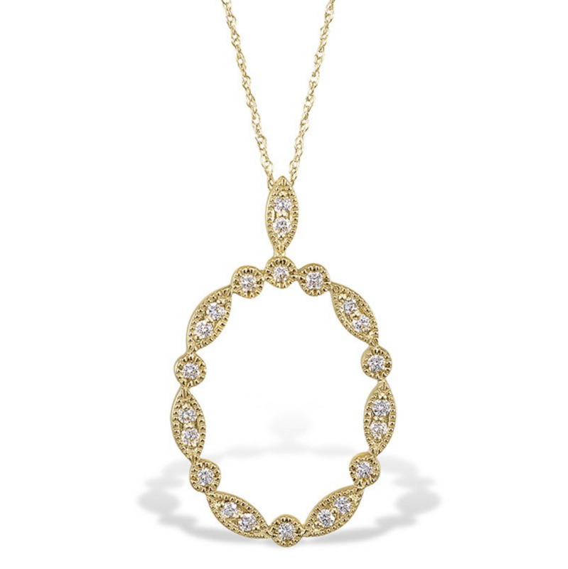 14KT Yellow Gold Diamond Open Oval Necklace