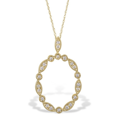 14KT Yellow Gold Diamond Open Oval Necklace