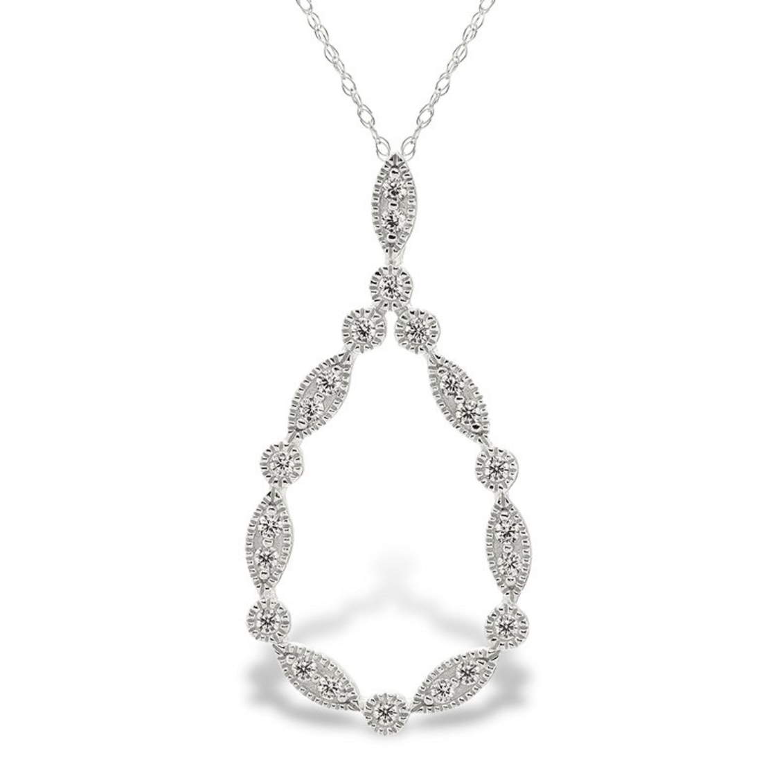 14KT White Gold Diamond Open Pear Necklace
