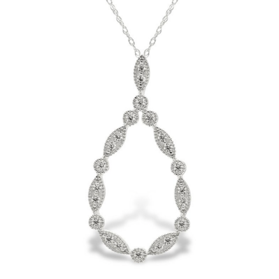 14KT White Gold Diamond Open Pear Necklace