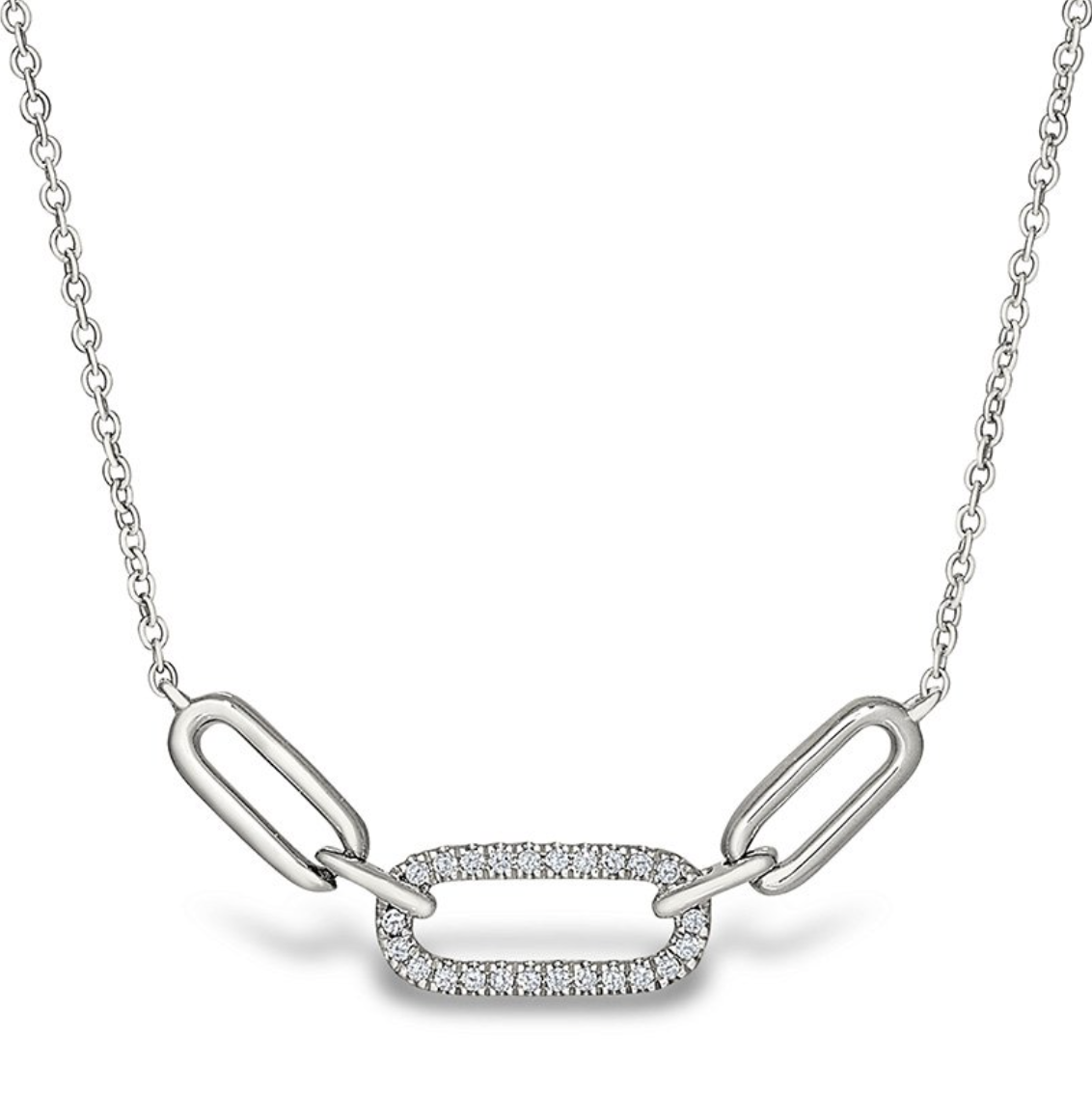 10KT White Gold Diamond Paperclip Necklace