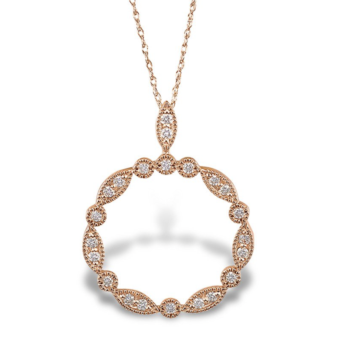 14KT Rose Gold Diamond Vintage Open Circle Necklace
