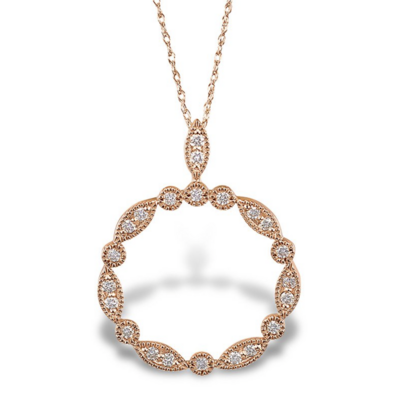 14KT Rose Gold Diamond Vintage Open Circle Necklace