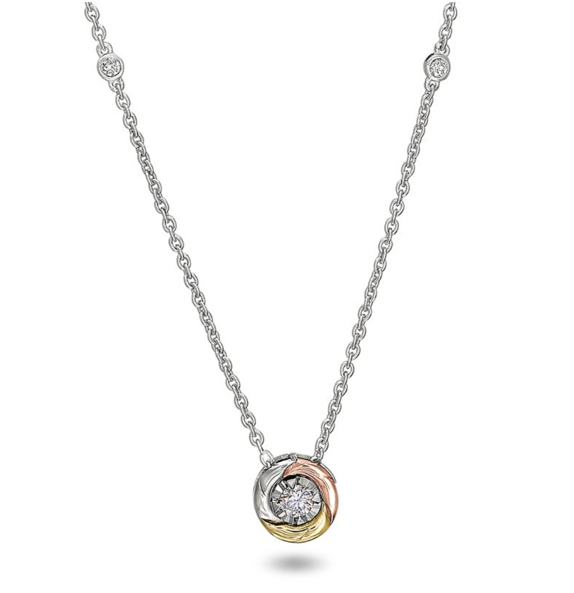 10KT TriGold Diamond Solitaire Necklace
