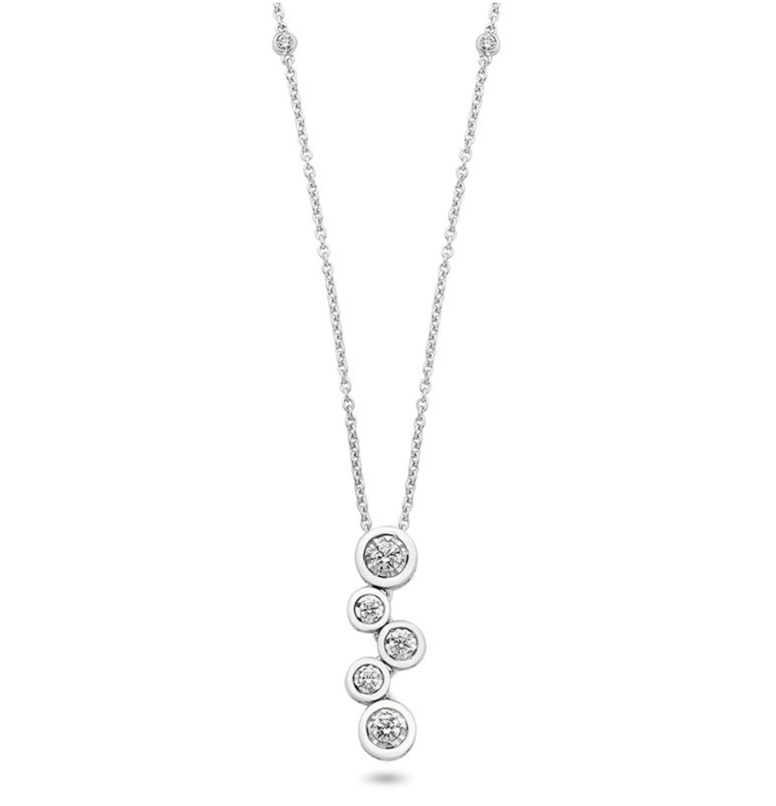 10KT White Gold Multi-Circle Diamond Necklace