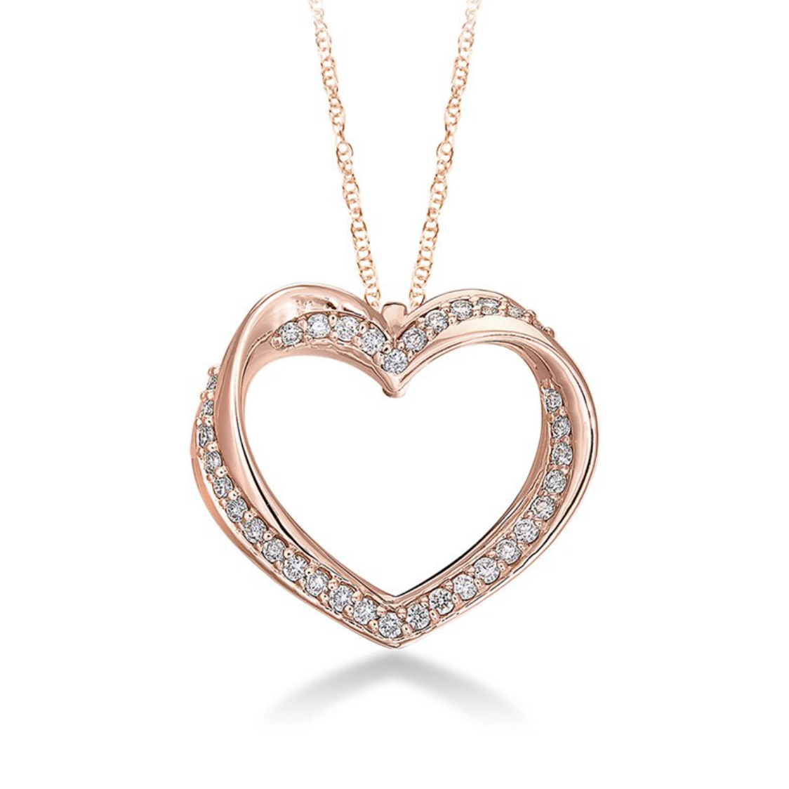 10KT Rose Gold Diamond Open Twist Heart Necklace