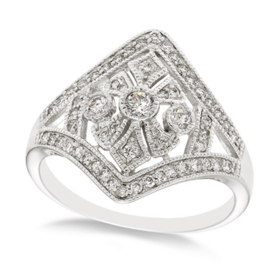 10KT White Gold Vintage Diamond Fashion Ring