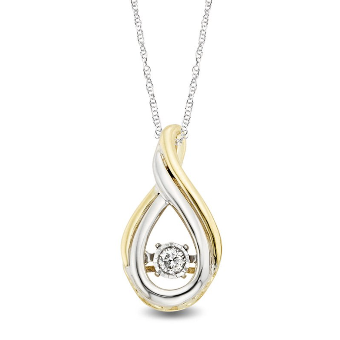 10KT TwoTone Teardrop Twist Shimmer Diamond Necklace