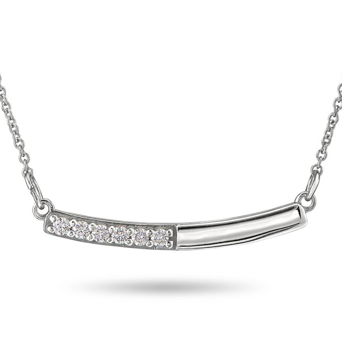 14KT White Gold Curved Diamond Bar Necklace