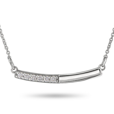 14KT White Gold Curved Diamond Bar Necklace