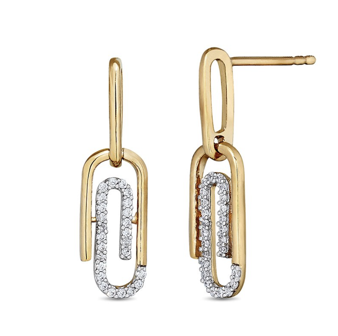 14KT TwoTone Diamond Paperclip Earrings