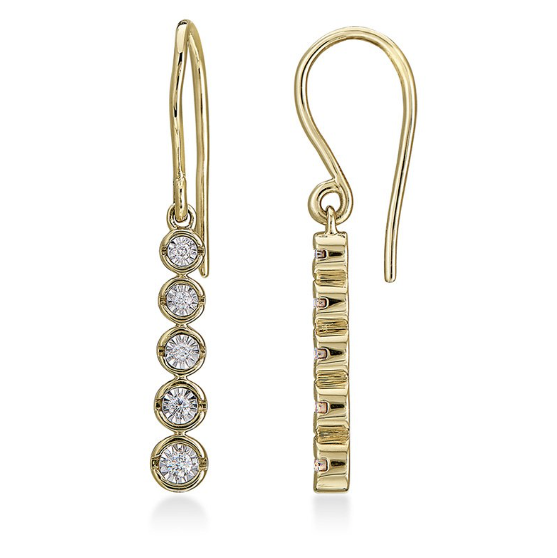 14KT Yellow Gold Vertical Illusion Set Diamond Dangle Earrings