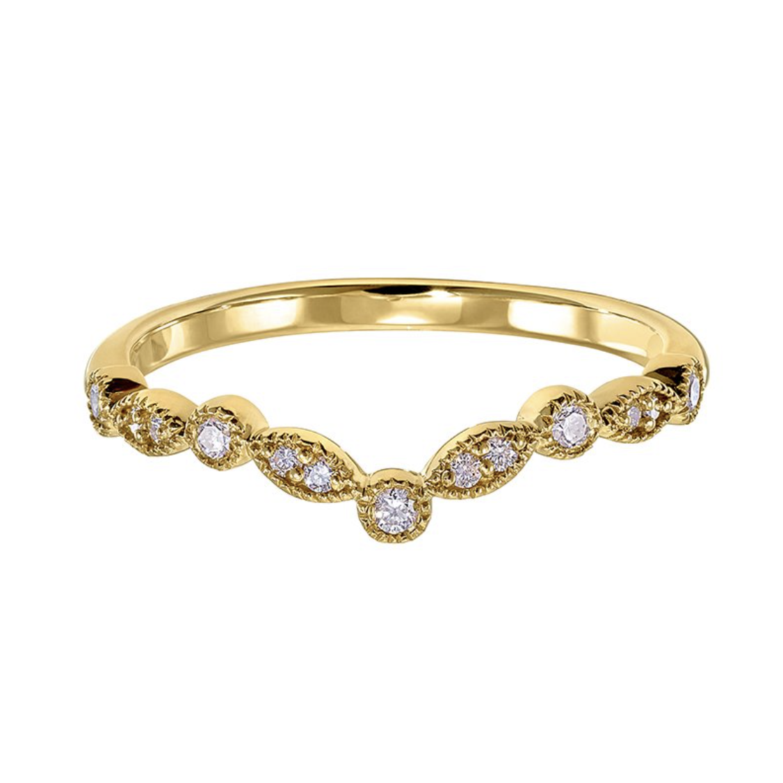 14KT Yellow Gold Vintage Diamond Chevron Stackable Band