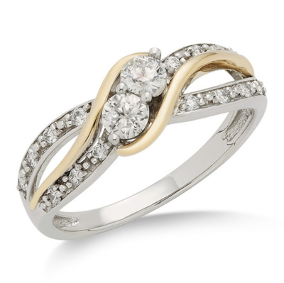 10KT TwoTone Side-by-Side Diamond Swirl Ring
