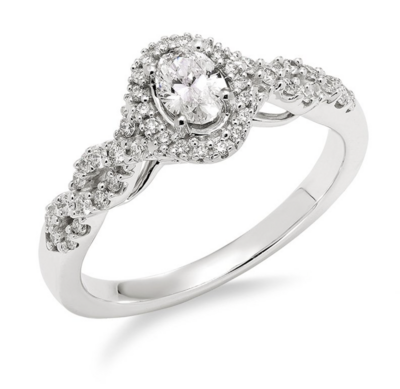 14KT White Gold Oval Diamond Twisted Halo Engagement Ring