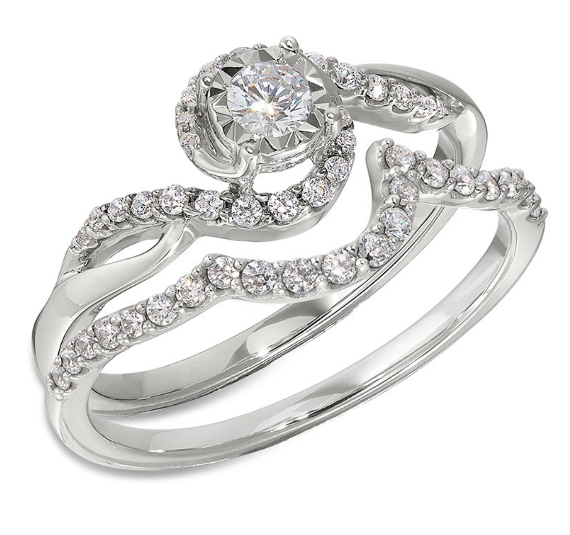 14KT White Gold Diamond Swirl Wed Set