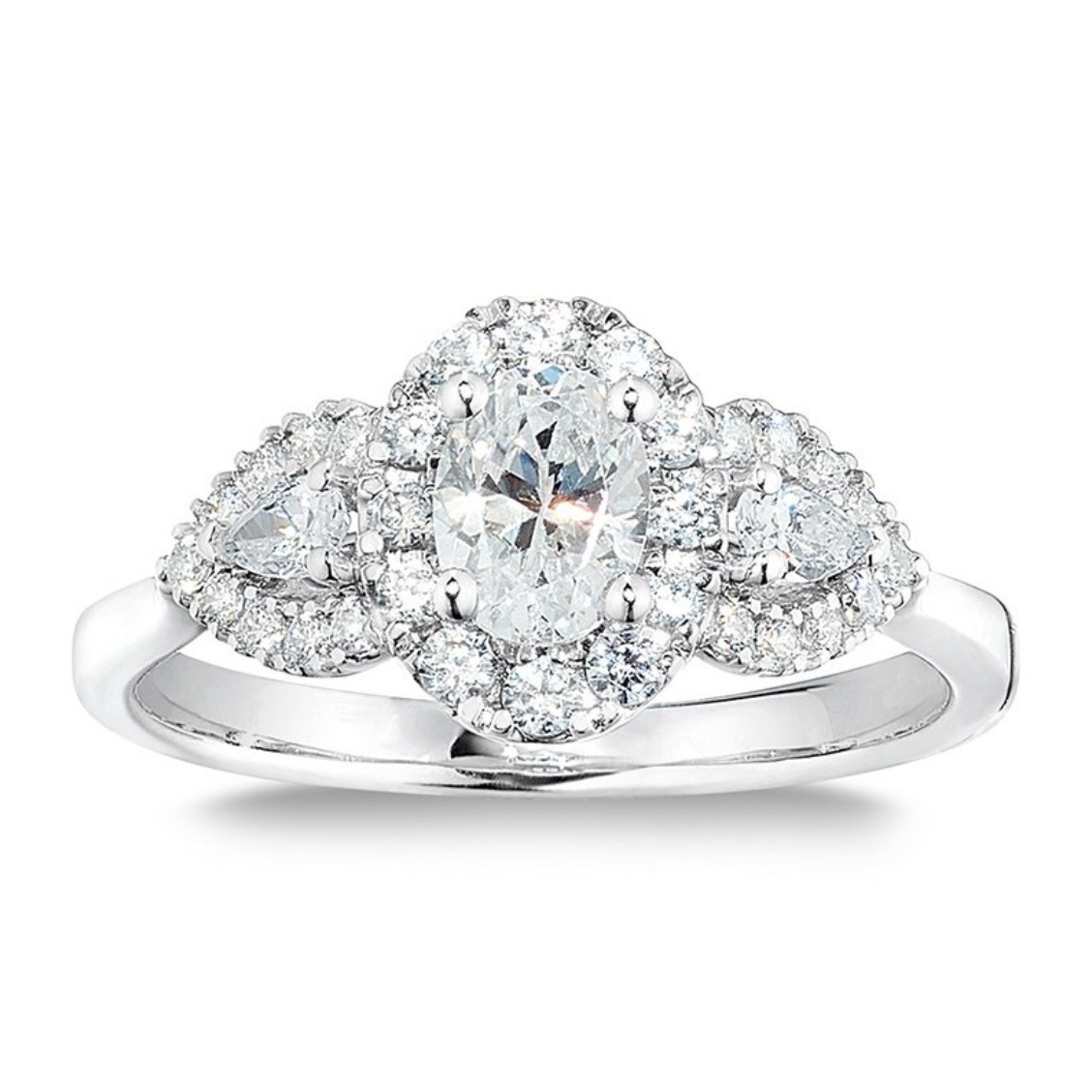 14KT White Gold Oval and Pear Diamond Engagement Ring