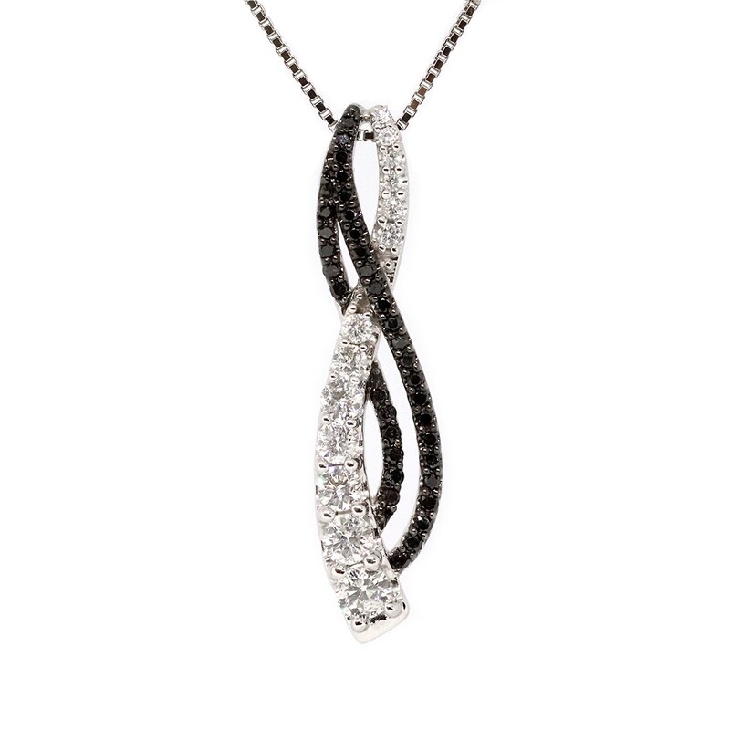 14KT White Gold Black and White Diamond Swirl Necklace