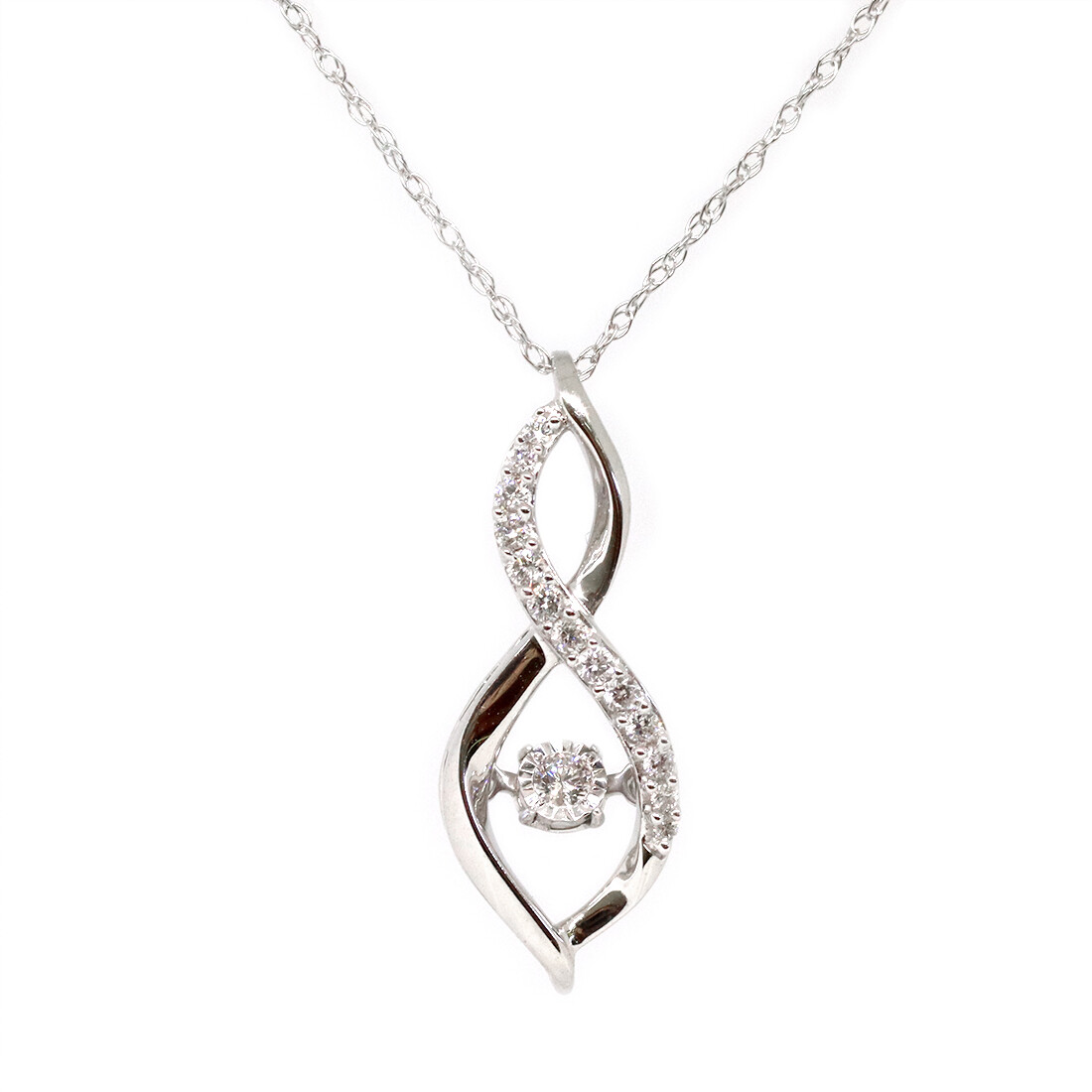 10KT White Gold Swirled Dancing Diamond Necklace