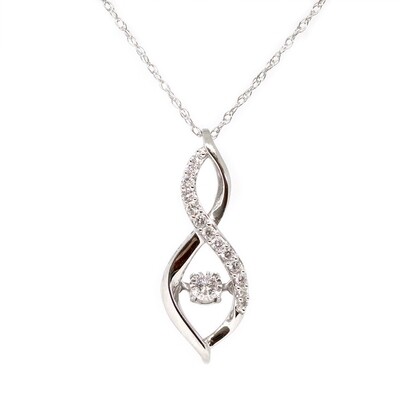 10KT White Gold Swirled Dancing Diamond Necklace