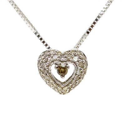 10KT White Gold Champagne and White Diamond Heart Necklace