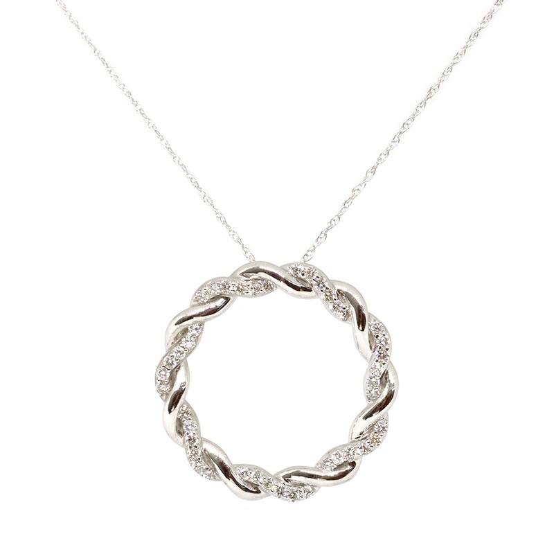 14KT White Gold Diamond Twisted Open Circle Necklace