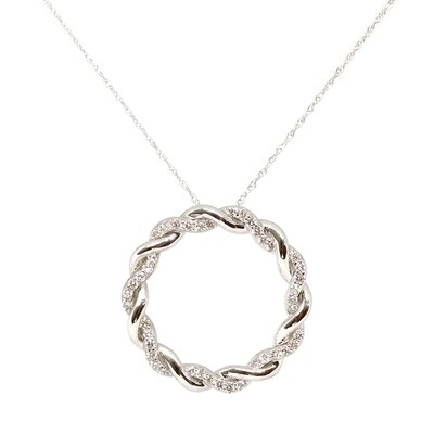 14KT White Gold Diamond Twisted Open Circle Necklace