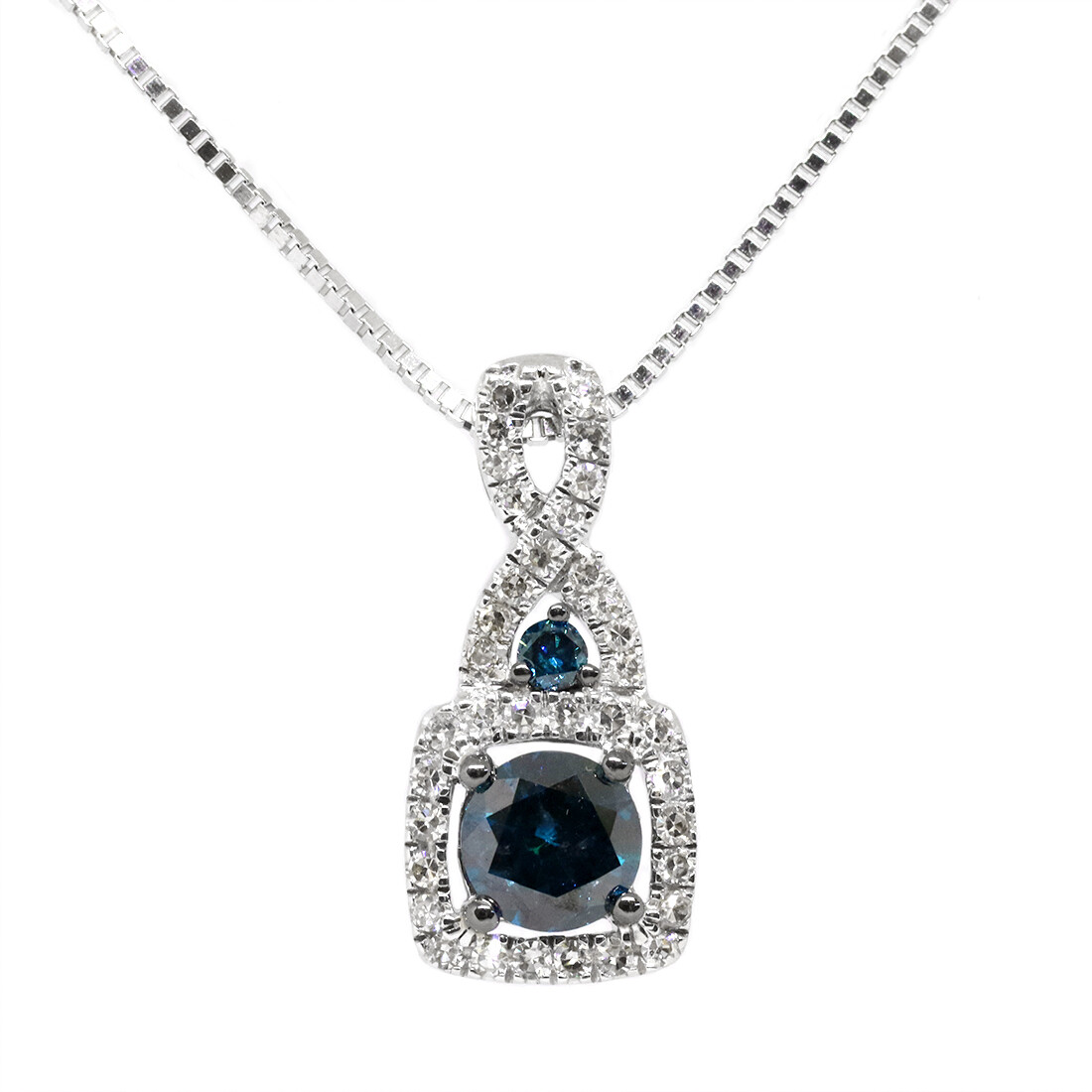 14KT White Gold Blue and White Diamond Swirl Necklace