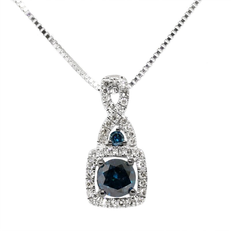14KT White Gold Blue and White Diamond Swirl Necklace