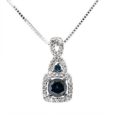 14KT White Gold Blue and White Diamond Swirl Necklace
