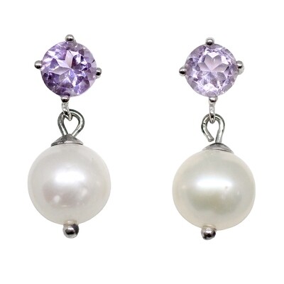 Silver Semiprecious Gemstone and Pearl Earrings