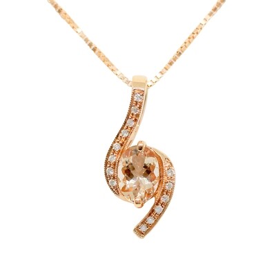 14KT Rose Gold Oval Morganite and Diamond Necklace