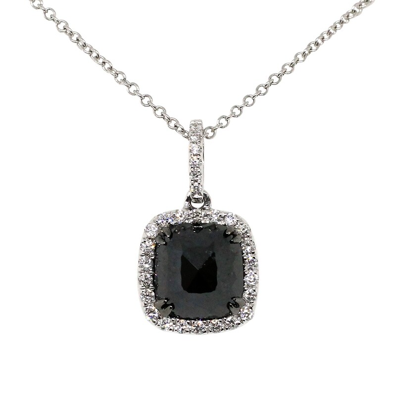 14KT White Gold Black Diamond and White Diamond Halo Necklace