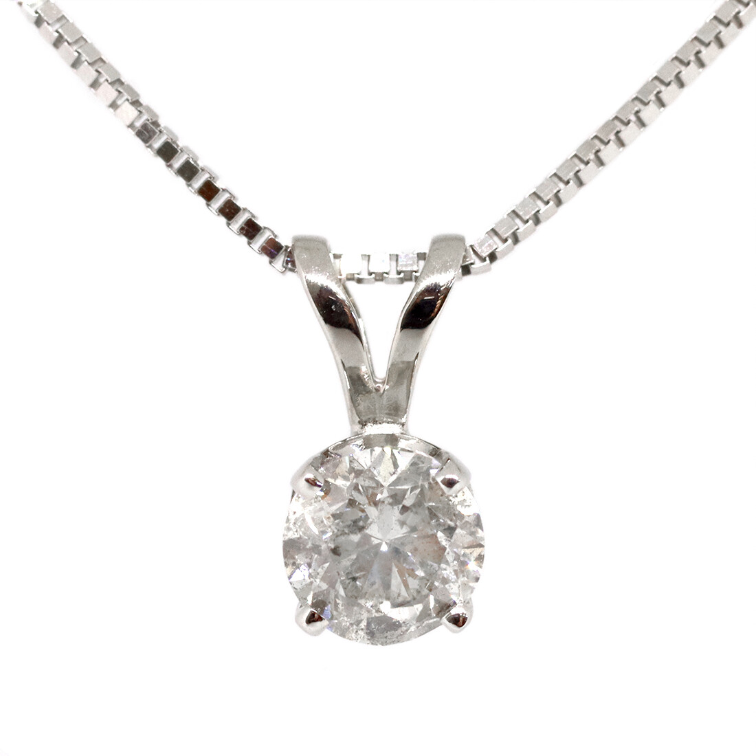 14KT White Gold 1.00CT Round Diamond Solitaire Necklace