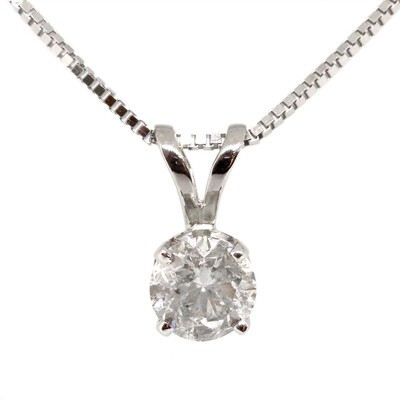14KT White Gold 1.00CT Round Diamond Solitaire Necklace