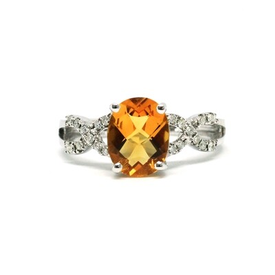 14KT White Gold Oval Citrine Twisted Diamond Ring