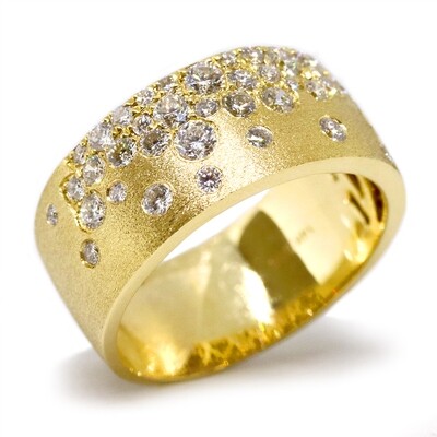 14KT Yellow Gold Flush Scattered Diamond Satin Band