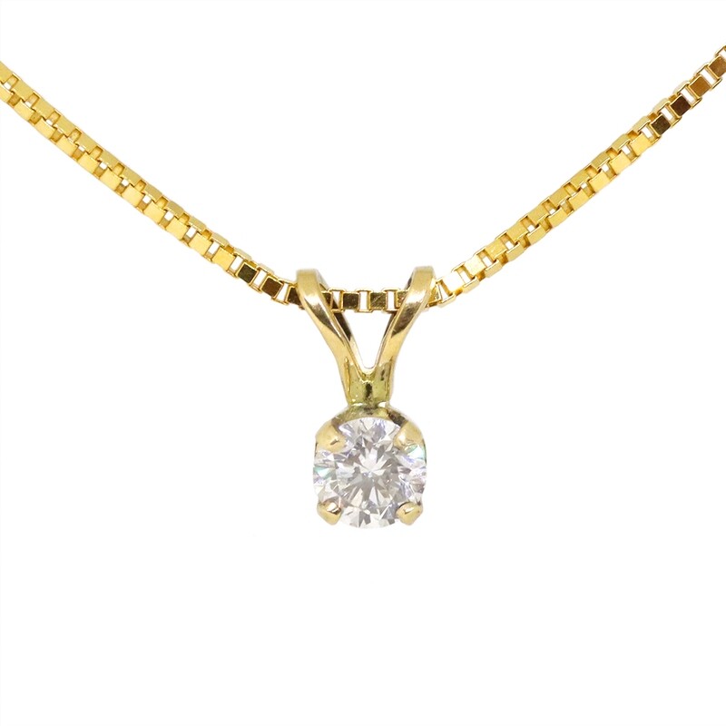 14KT Yellow Gold .20CT Round Diamond Solitaire Necklace