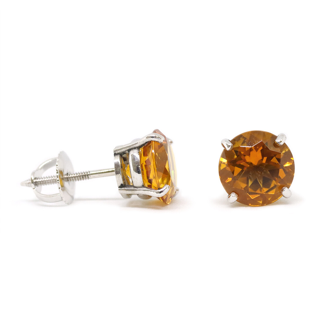 14KT White Gold Round Citrine Screw-back Stud Earrings