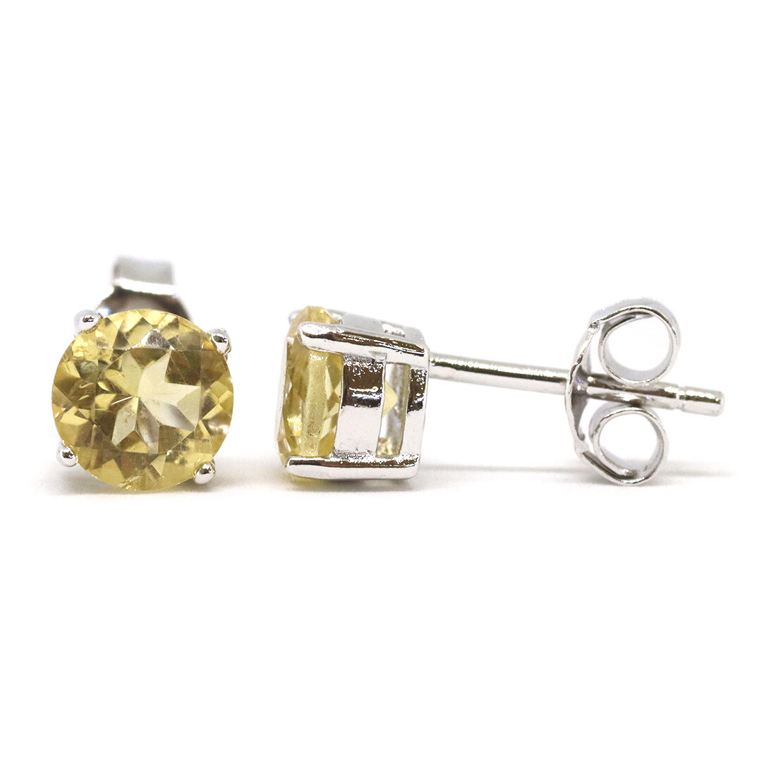 Silver Round Citrine Stud Earrings