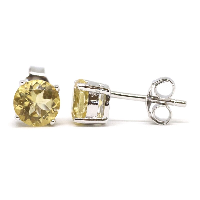 Silver Round Citrine Stud Earrings