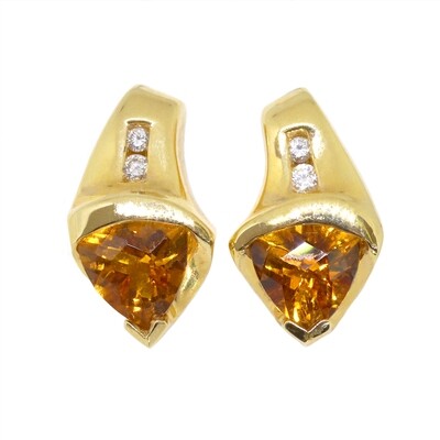 14KT Yellow Gold Trillion Citrine and Diamond Accent Earrings