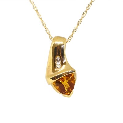 14KT Yellow Gold Trillion Citrine and Dimond Accent Necklace